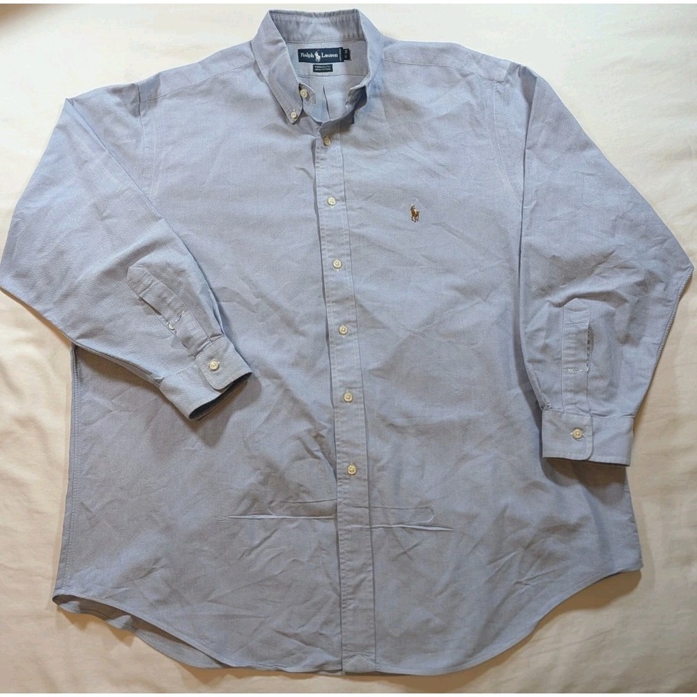 Vintage Ralph Lauren Yarmouth Shirt Mens 17 34 Blue Pinpoint Oxford Button Down